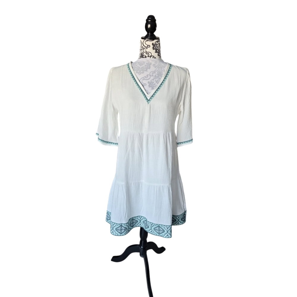 White Cotton Gauze Embroidered  Dress by Esqualo New Sz 6
